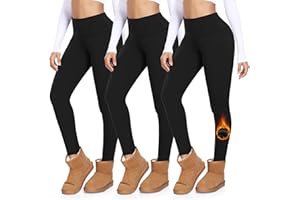 MOREFEEL 3 Pack Thermal Fleece Lined Leggings Women,High Waisted Tummy Control Warm Winter Yoga Workout Thick Pants