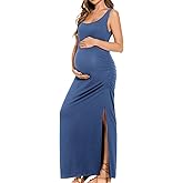 Smallshow Women's Split Long Maternity Dress Sleeveness Ruched Pregnancy Clothes