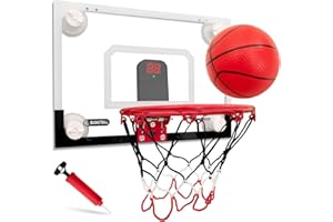 BOHEN Indoor Mini Basketball Hoops with Powerful Suction Cup, Stick to Windows, Wooden Doors, Smooth Walls - Basketball Backboard Indoor Bedroom Office for Kids Teens Adults