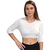 Kosher Casual Women's Modest High Neck Cropped Layering Shell - Viscose Spandex 3-4 Sleeve Base Pullover Top