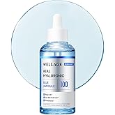 WELLAGE Real Hyaluronic Blue Ampoule 100, Korean Hydrating Serum for Face, Fragrance Free Hyaluronic Acid Deep Moisturizing Serum with Panthenol, PDRN for Sensitive Dry Skin Moisturizer, 2.54 Fl Oz_R