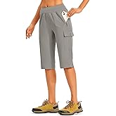 TBMPOY Womens 15" Long Hiking Shorts Below Knee Length Cargo Capri Bermuda Water Resistant Lightweight Stretch 3 Pockets