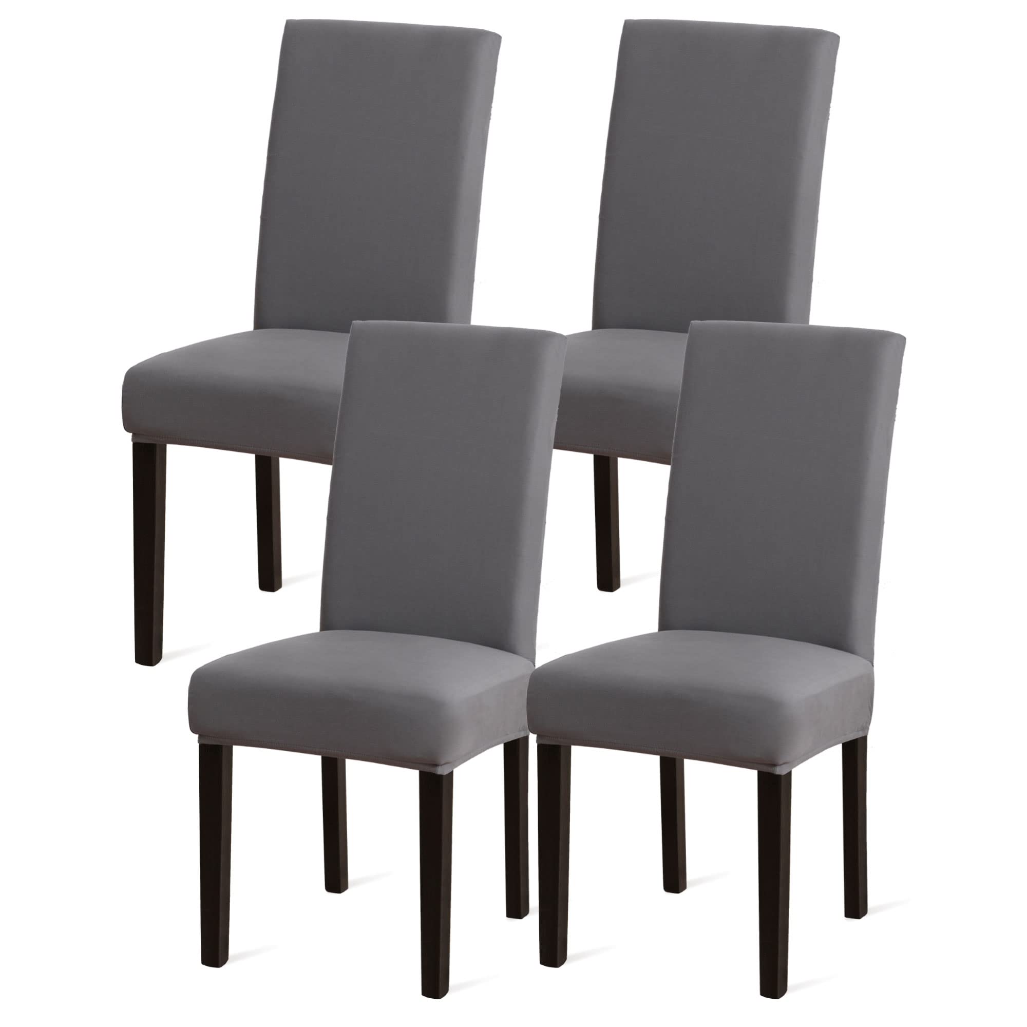 Sufdari Chair Covers 4 Grey,Stretch Dining Chair Covers, Spandex seat Covers for Dining Chairs,Elastic Washable Chair Protectors for Dining Room,Hotel,Restaurant,Banquet (4,Grey)