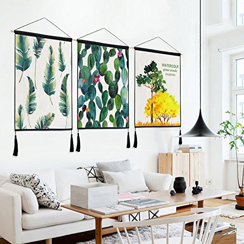 Adarl Hanging Painting Wall Art Wooden Scroll Painting Rolling Art Print on Canvas Framed with Tassel Ready to Hang for Home Office Decor(Cactus-2)