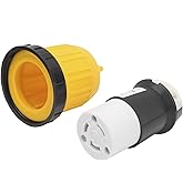 RV Cord Connector, 30Amp 125V Cord Connector Locking Plug W/Cover Ring Power Socket Female Twist Locking RV Power Inlet Plug 