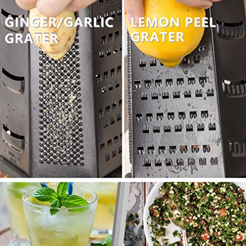 Professional Box Grater,Nonstick Coating Stainless Steel with 6 Sides - Vegetable Chopper, Kitchen Cutter, Shredder for Cheese & Vegetables (6-in-1)