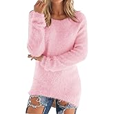 LemonGirl Women's Fashionable Long Sleeve Pullovers Loose Fluffy Fuzzy Jumper Sweater