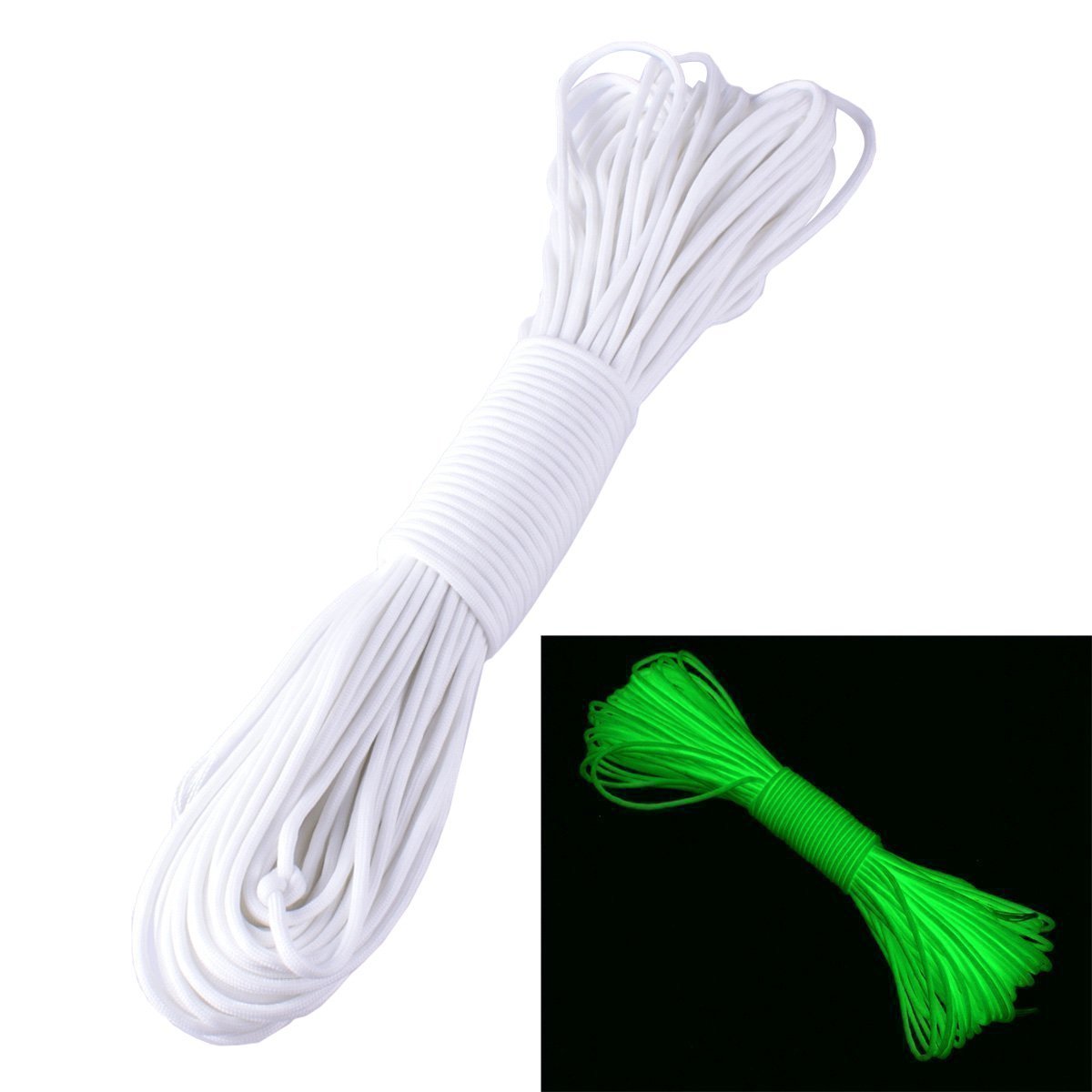ZJchao(TM) 9-Strand 550 Luminous Fluorescent Paracord, Parachute Cord, White, 100ft