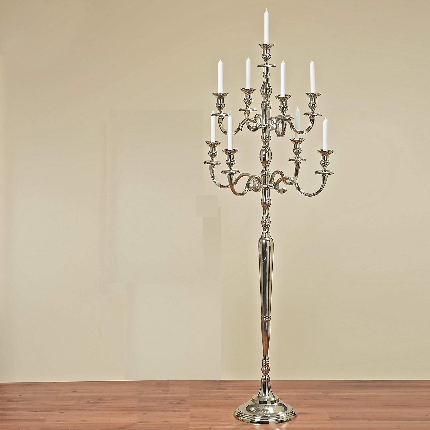 9 Arm Floor Standing Candelabra Taper Silver Candle Holders Wedding Centerpieces 60 Inch Or 5 Ft Tall
