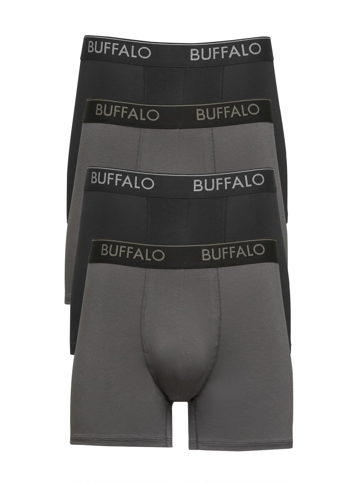 Photo 1 of Felina Buffalo Men's Micro Stretch Boxer Briefs 4-Pack – Moisture-Wicking, Breathable Black Gray