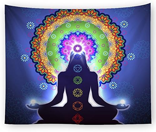 DueWork Mandala Yoga Meditations with Chakras Wall Tapestry Vibrant Mandala Flower Pattern Print Boho Hippie Wall Hanging Tapestry Decorative Wall Art Home Decor