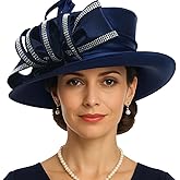 PGTEN Women Satin Dress Church Derby Hats w/Rhinestones - Elegant Headwear for Special Occasions