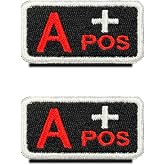 2 Pieces Tactical Blood Type A+ Positive Patch Embroidered Hook and Loop Military Badge Medic First Aid Pouch Emblem Patch for Outdoors Travel Sport CS Military Medical Aid-Black &amp; Red