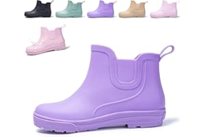 Women's Wide Width Chelsea Rain Boots - Waterproof Ankle Rubber Boots Slip On, Non Slip Fashion Booties for Outdoor Garden Wo