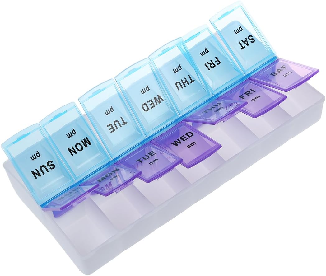 Haobase Seven Day AM and PM Pill and Tablet Storage Box with compartments, Purple - Image 5