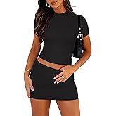 Women's Two Piece Skirt Set - Summer Casual High Waisted Y2K Mini Bodycon Pencil Skirts and Crop Tops Outfits