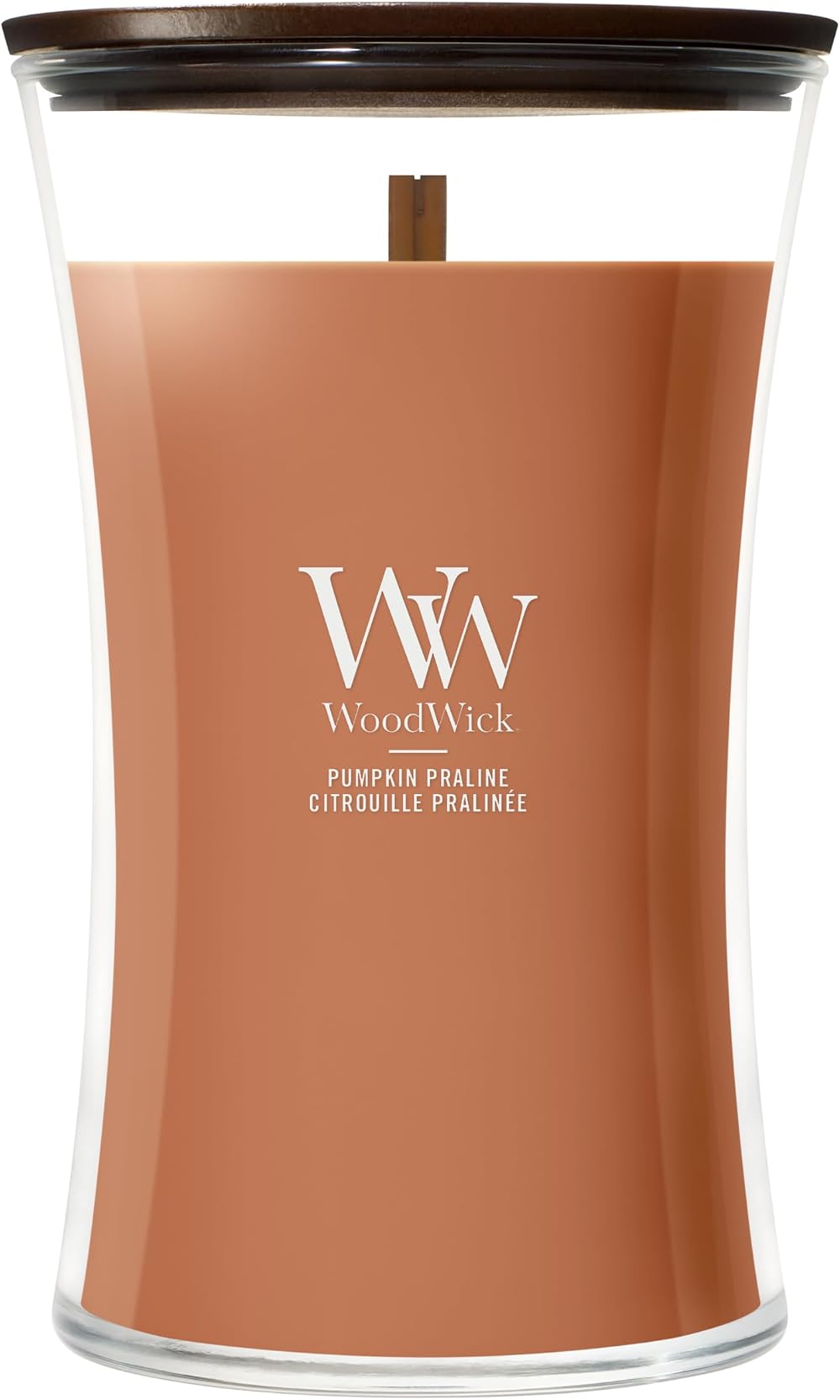WoodWick Scented Candle Large Hourglass Pumpkin Praline Wood Wick