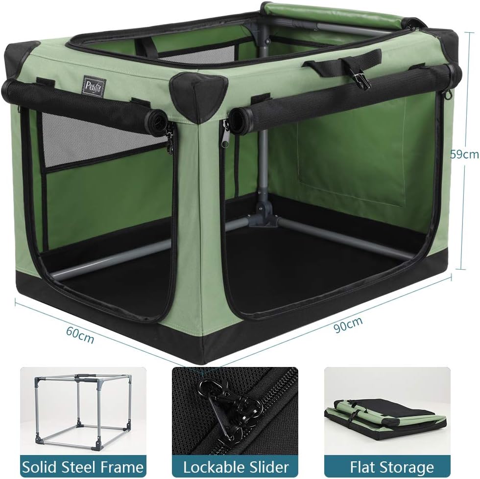 Petsfit Foldable Soft Dog Crate Medium, Portable Travel Crate for for Outdoor & Camping with Lockable Zippers - Image 3