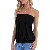 DJT Women's Tube Tops Strapless Bandeau Tank Strapless Blouse Off The Shoulder Tunic Shirts Summer Casual