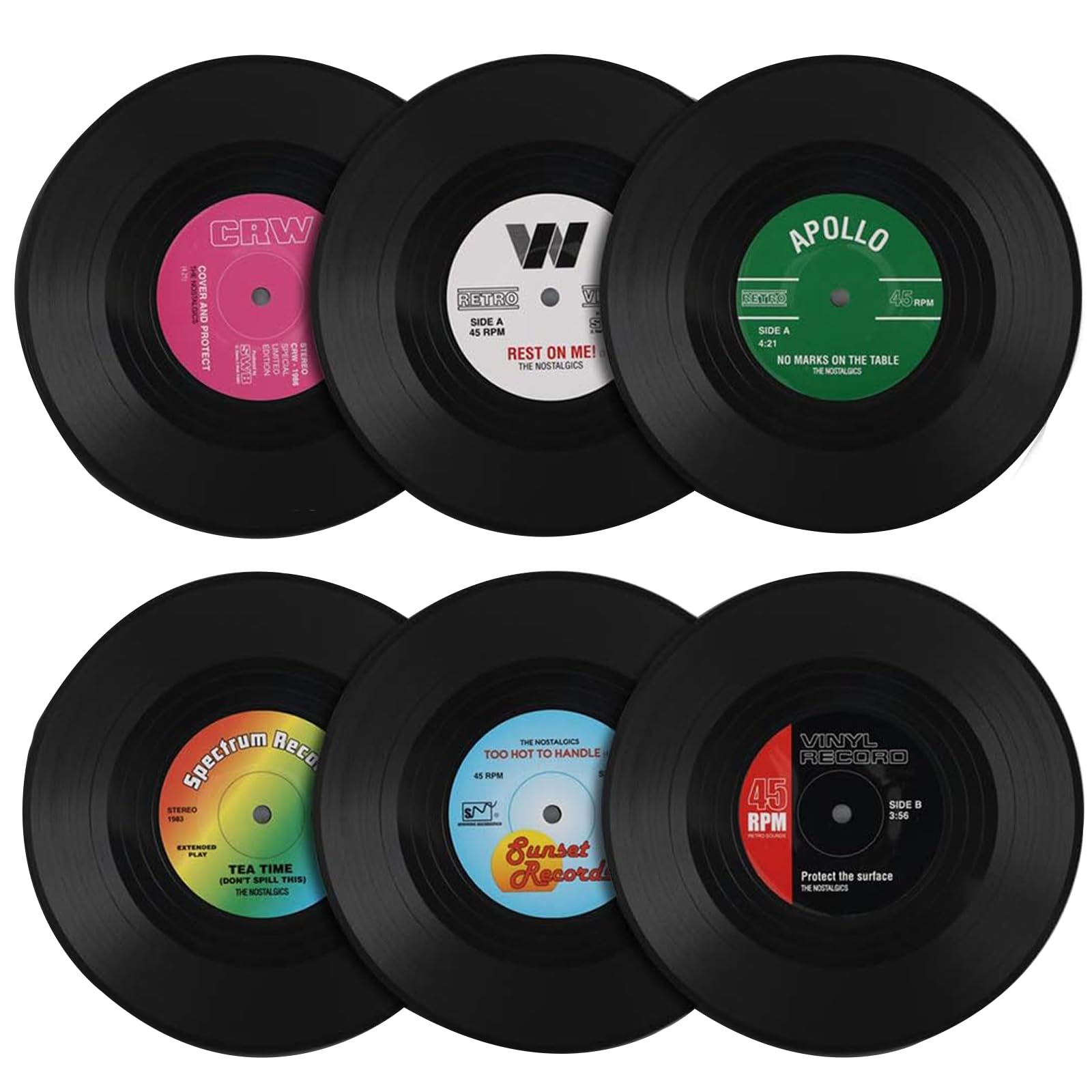 Retro CD Record Coaster, 6PCS Retro Vinyl Record Coasters, Record Decoration, Drink Coasters, Non-Slip Insulated Cup Mat, Vinyl Mug Mats For Wine Glass Tea Coffee Home Kitchen Decor Gift Idea