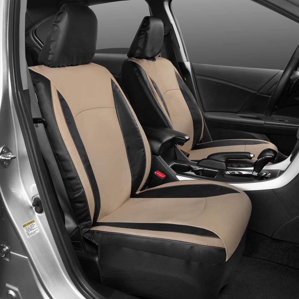 Motor Trend M424 Beige Synth Leather Snake Eyes Performance Seat Covers for Car Truck Van SUV
