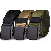 WYuZe 3 Pack Nylon Belts for Men, Metal-free Lightweight Military Belt Web 1.5" Adjustable for Jeans Casual Pants