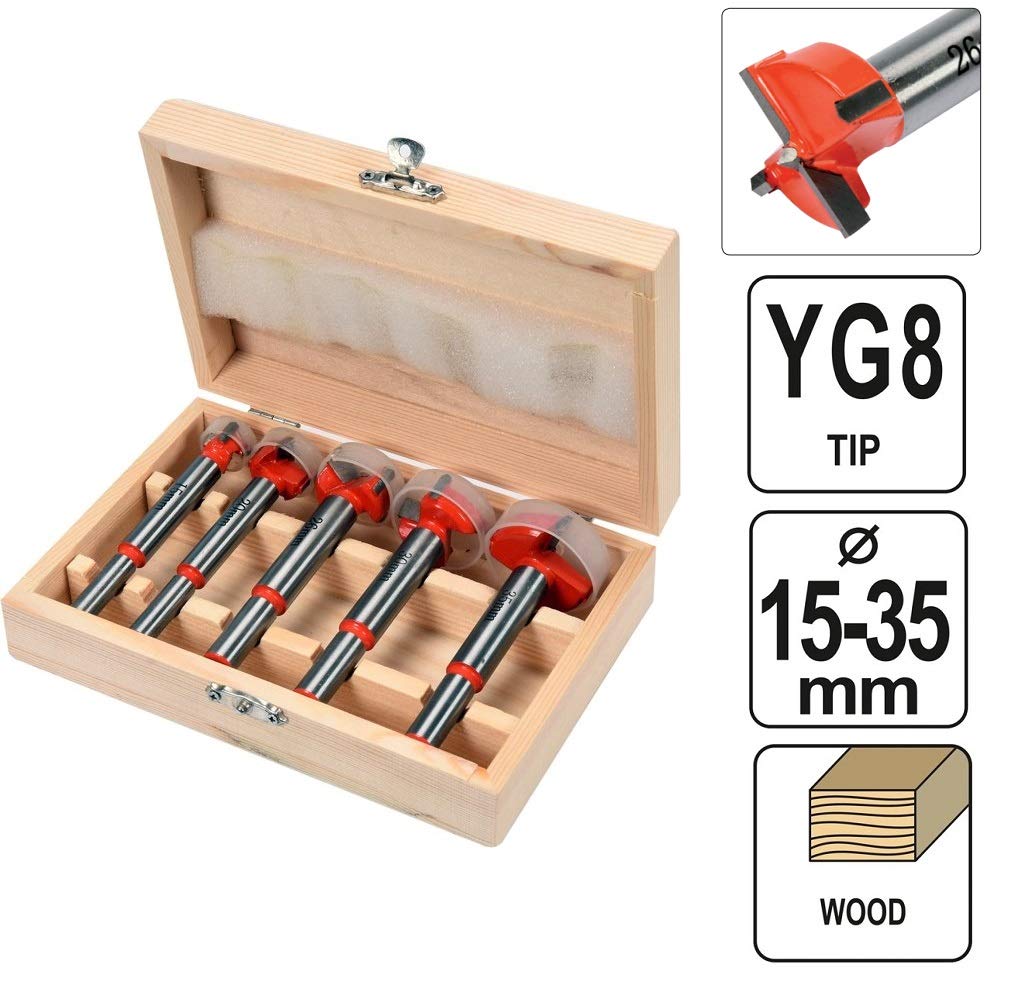 YATO YT-33015, drill bits set 5 pcs, 13-35mm wood drill bits for hinges - Image 3