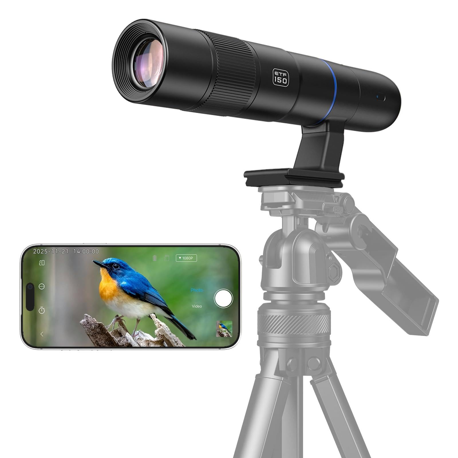 Photo 1 of 45X Wireless Digital Telephoto Lens, High Power HD Electronic Telephoto Phone Lens with 2.4G Wi-Fi App Connect, 1500mAh Battery for Birdwatching, Watch Concerts, Watch Match, Moon Viewing