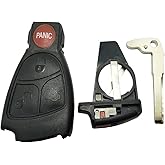 Key Fob Case Shell Fit For Mercedes Benz Keyless Entry Smart Remote Control Car Key Fob Cover Replacement Casing with Uncut Blade Blank (Black)