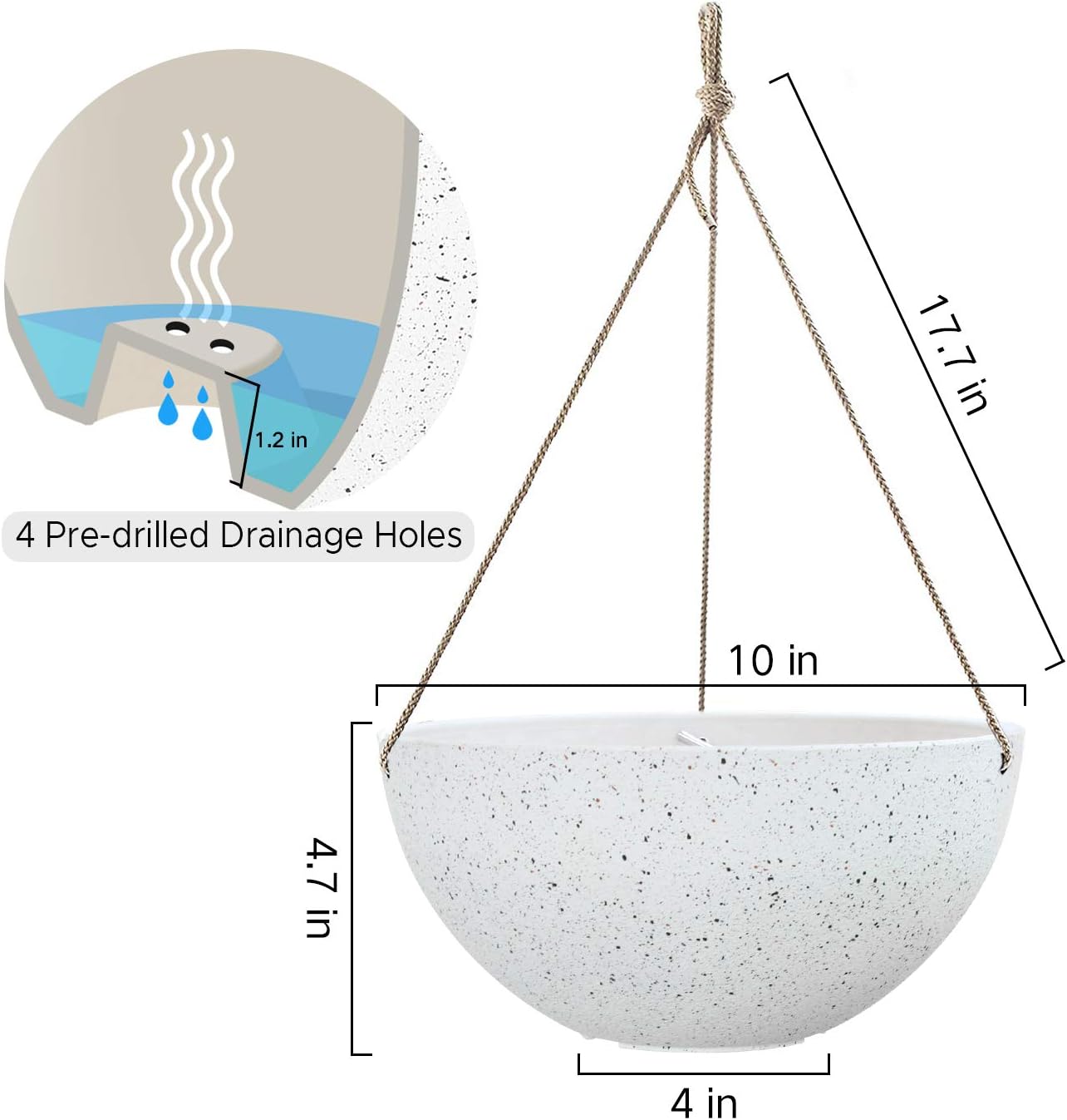 LA JOLIE MUSE Hanging Planters for Indoor Plants - Flower Pots Outdoor 10 inch Garden Planters and Pots,Speckled White Set of 2: Garden & Outdoor