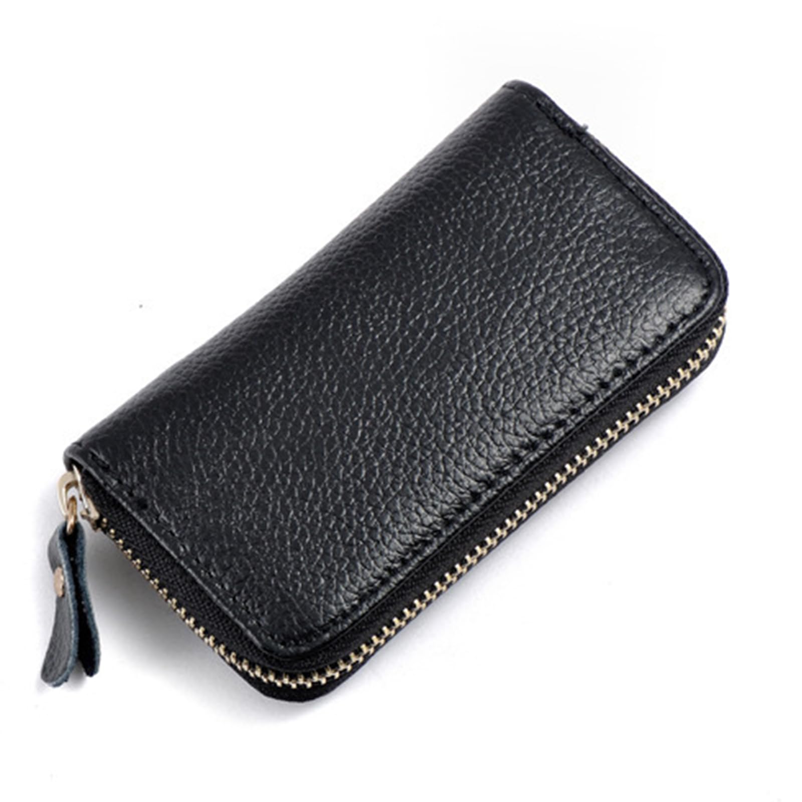 iSuperb Double Zipper Leather Key Case Keychain Wallet Holder for Men Women 11.5x6.5x2.2cm (Black)