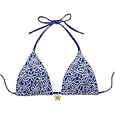 WDIRARA Women's Textured Halter Bikini Top Floral String Triangle Hawaiian Swimsuit Tops