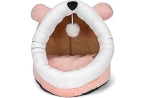 NAT AND JULES NAT & Jules Kitty Cat Face 15 inch Plush Fabric Cave Bed with Dangle Toy, Dusty Pink