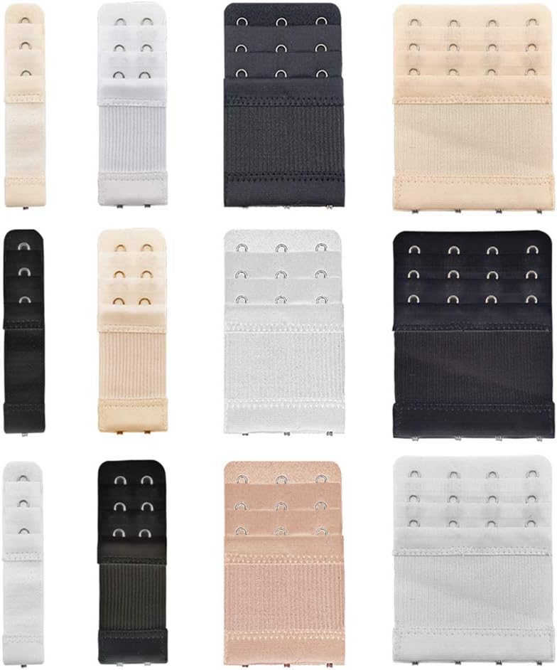 Women’s Bra Extender Elastic Soft Extension Strap 3 Rows 1 2 4 Hook12 Pack