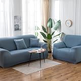 Teynewer 1-Piece Fit Stretch Sofa Cover 3 Seater Light Blue Elastic Slipcover view 6