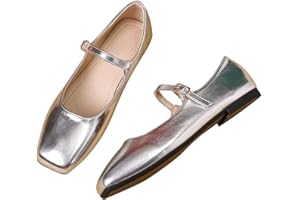 Stunner Mary Jane Square Toe Black Ballet Flats for Women Comfortable Ankle Strap Casual Slip On Flats