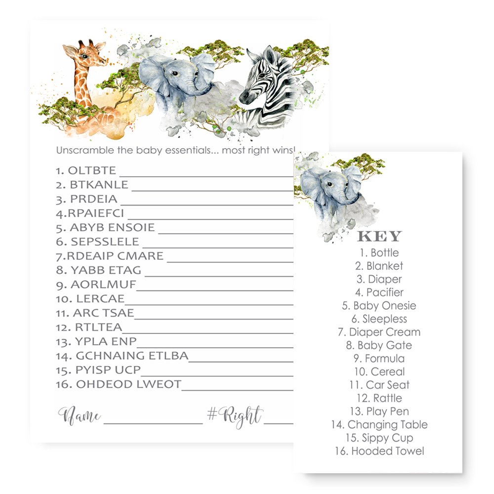 Jungle Animal Baby Shower Game Word Scramble Set Of 25 Usa Online