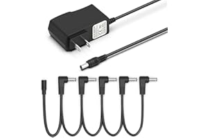 Hafiuege Guitar Pedal Power Supply Adapter 9V DC 1A, Compatible with Guitar Pedal Bass Effect Pedal Board (Tip Negative), 5 Way Daisy Chain Cables