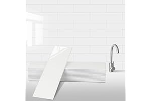 AllDecoo 24-Pieces Peel and Stick for Kitchen, New Upgrade Design 12" x 3"PVC Subway Cream White Premium Finger Tiles Stick on Bathroom.