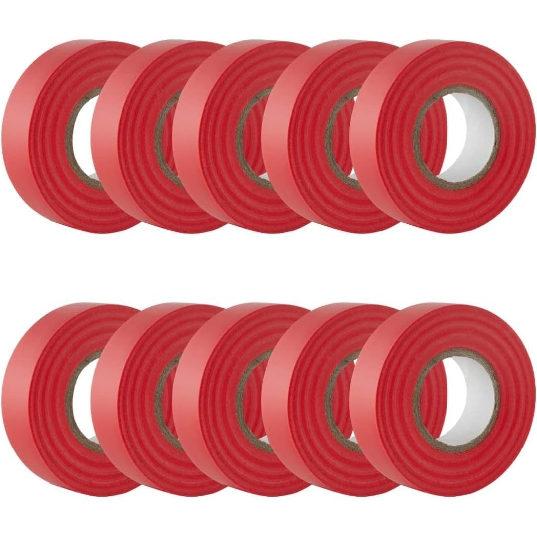 GTSE Red Electrical Tape, 19mm x 20m, 10 Rolls of Strong Self-Adhesive PVC Insulation Tape for Insulating, Repairing and Protecting Electrical Wires