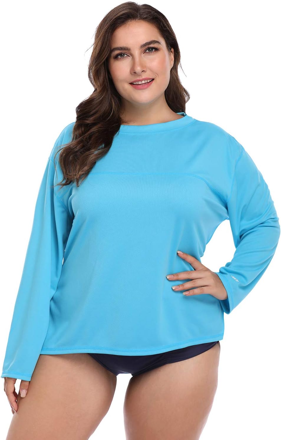 Sociala Women's Plus Size Long Sleeve Rash Guard Top Zip Front UPF 50 Swim Shirt