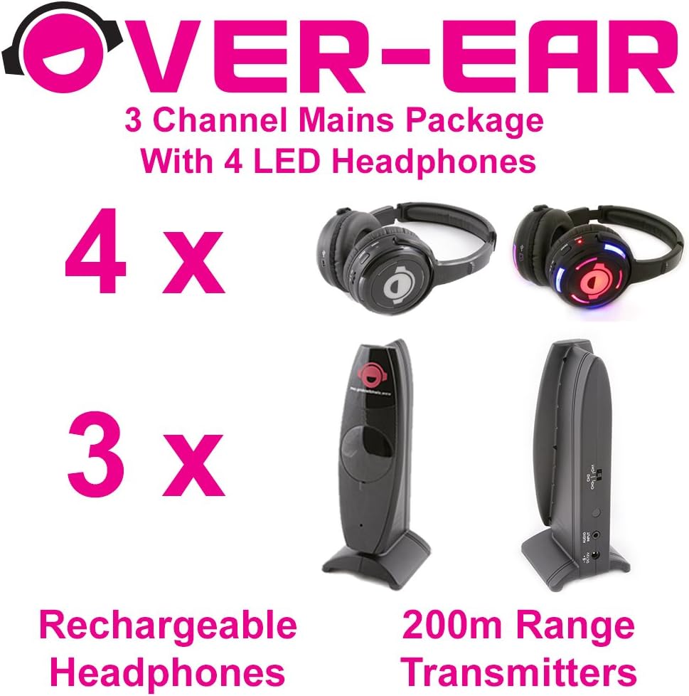Silent Disco Package - 3 Channels & 4 LED Headphones