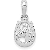 10k White Gold Horse Head Pendant in Horseshoe - Equestrian Jewelry for Women, Western Style Animal Charm, Symbolic Riding Necklace, Country Horse Lovers Accessory, Lucky Equine Pendant
