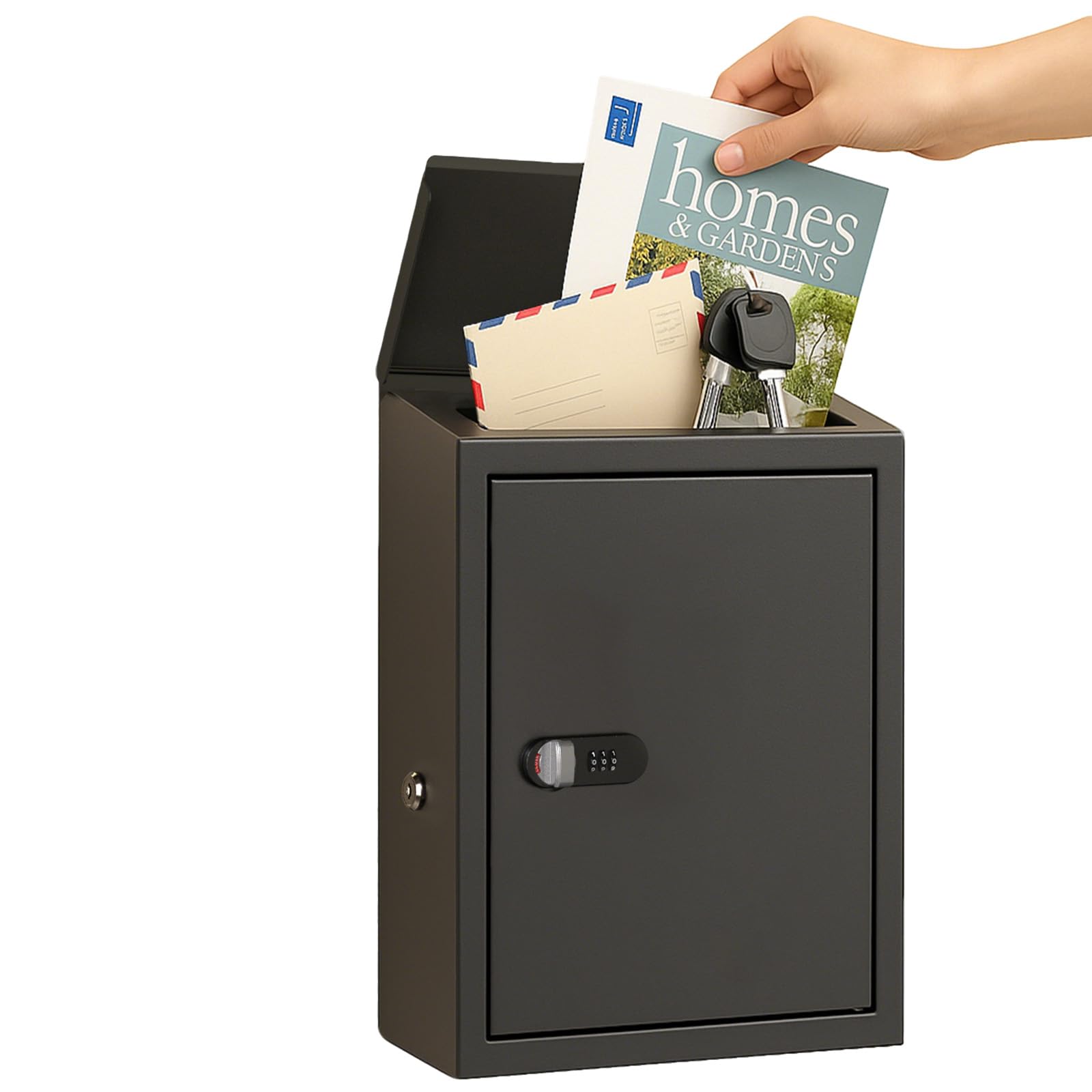 Photo 1 of DiDiHere Mailbox with Combination & Key Unlock, Metal Mail Boxes Suggestion Box Wall Mount, Business Key Drop Box, Locking Post Box for House, Weatherproof, Large Capacity 14x4x10in,Black