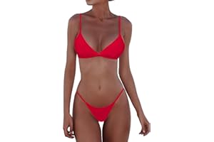 Jolefille Women Thong Bikini Brazilian String Bathing Suits Triangle Swimsuit Cheeky High Cut Two Piece