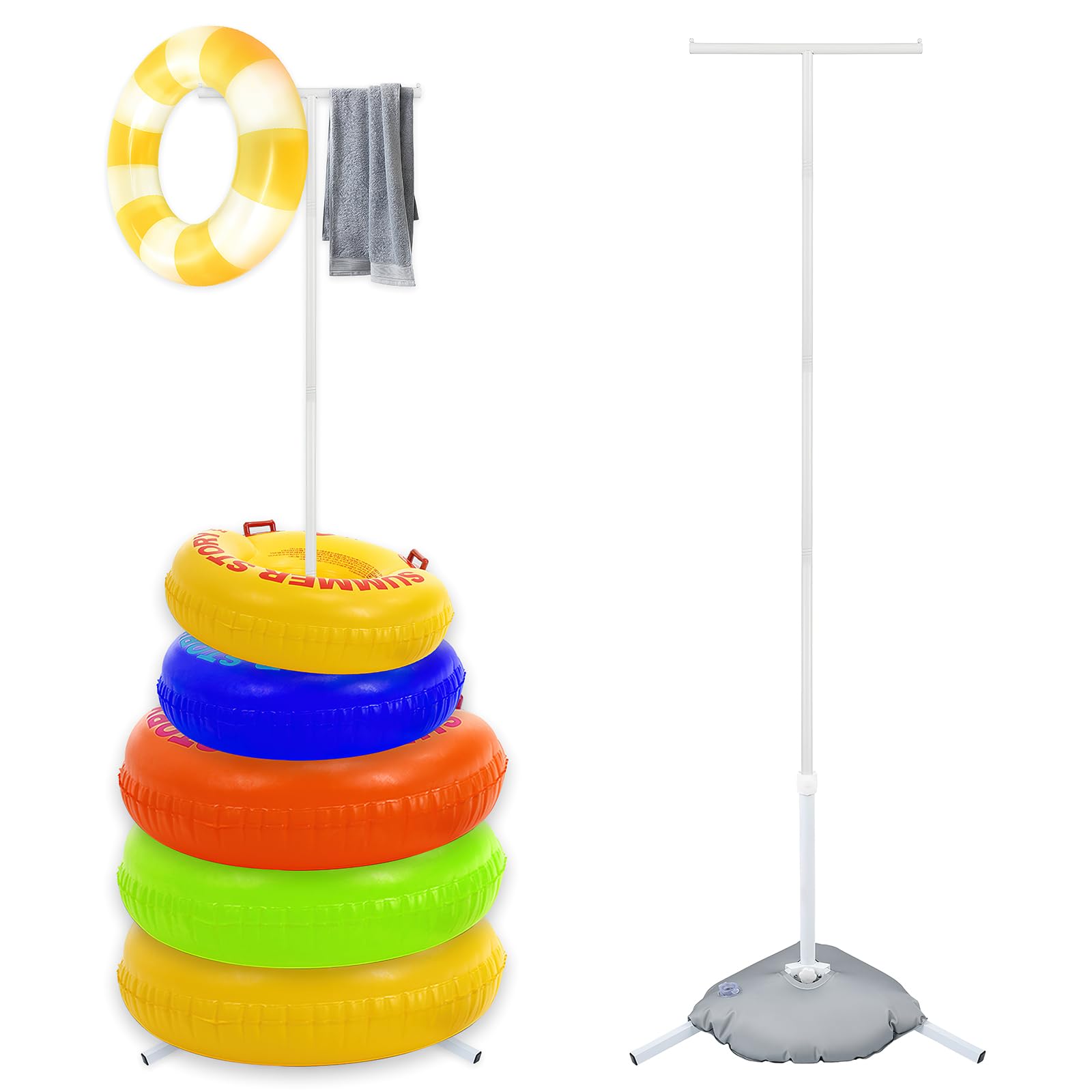 Photo 1 of Pool Float Storage Rack Metal Pool Float Holder with Water Weight Bag Pool Equipment Holder Pool Float Storage Organizer for Swimming Pool Beach Towels Swimming Rings