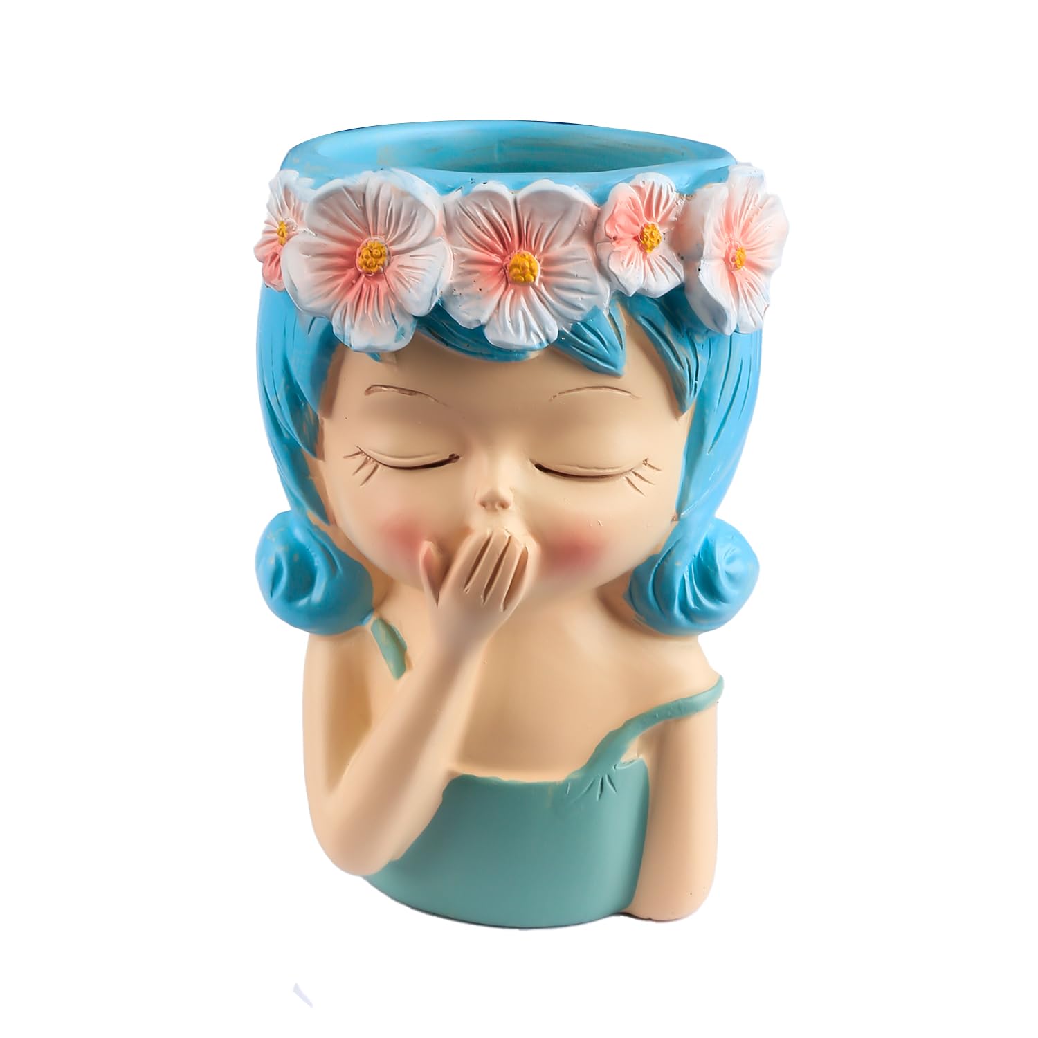 Thyonta Scandinavian-Style Simulation Fairy Small Flowerpot Cute Cartoon Desktop Resin Plant Pot for Balcony, Window, Garden（Blue）