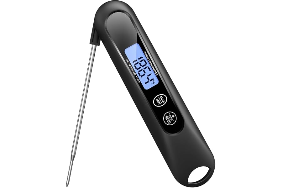 Meat Thermometer Digital – Instant Read Food Thermometer for Cooking Black | Backlight, Foldable Probe for Turkey BBQ Grill Smoker Candy, Essential Kitchen Cooking Gadget