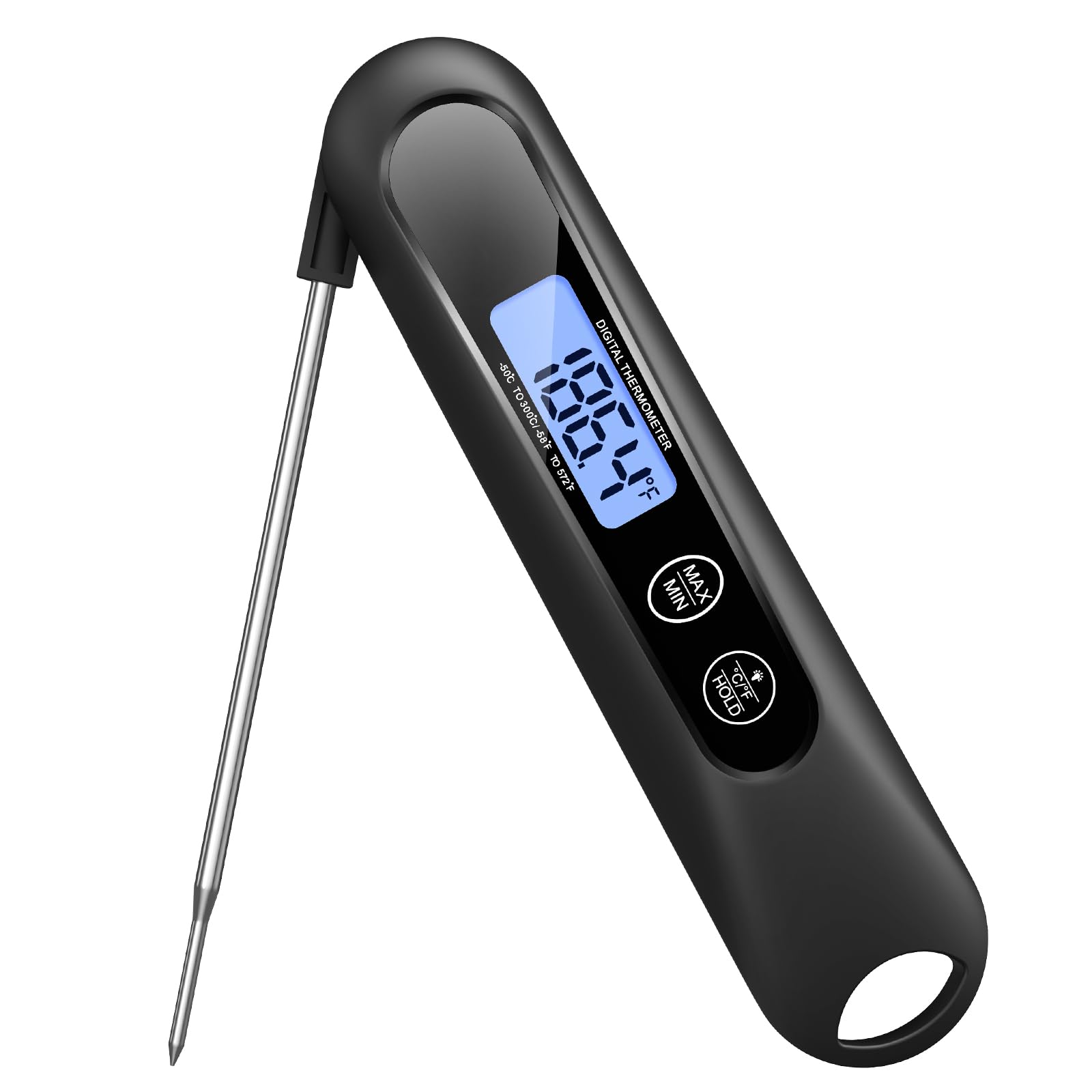 Meat Thermometer Digital – Instant Read Food Thermometer for Cooking Black | Backlight, Foldable Probe for Turkey BBQ Grill S