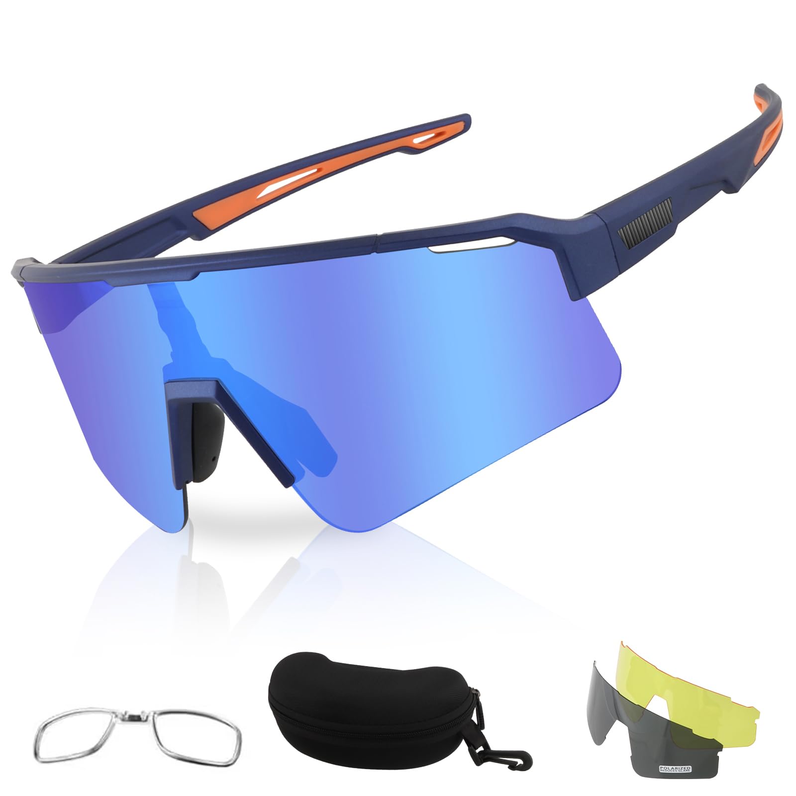 FOCUHUNTER Polarized Sports Sunglasses for Men Women, UV400 Cycling Eyewear for Baseball Running Cycling Glasses 3 Lenses